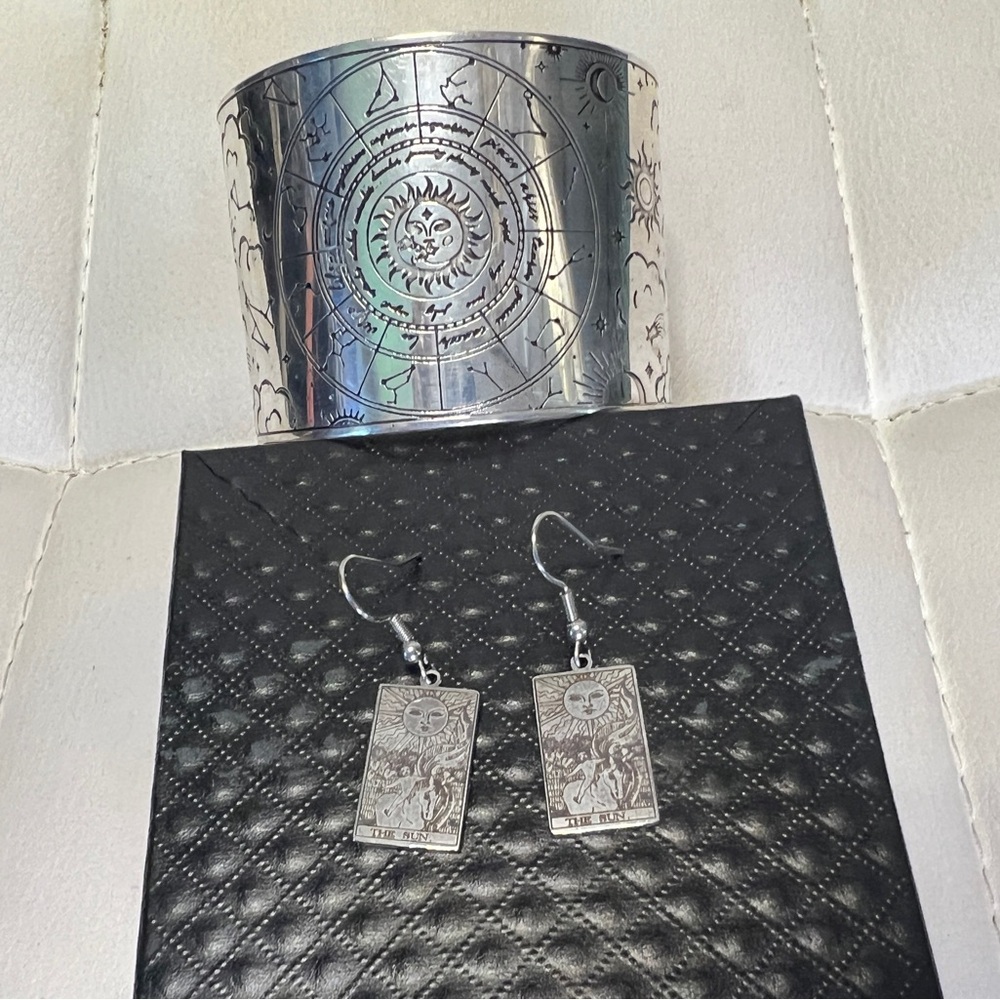 Silver Zodiac Cuff and Earrings Set